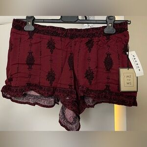 NWT PACSUN Me to We Burgundy Black Shorts Size Large